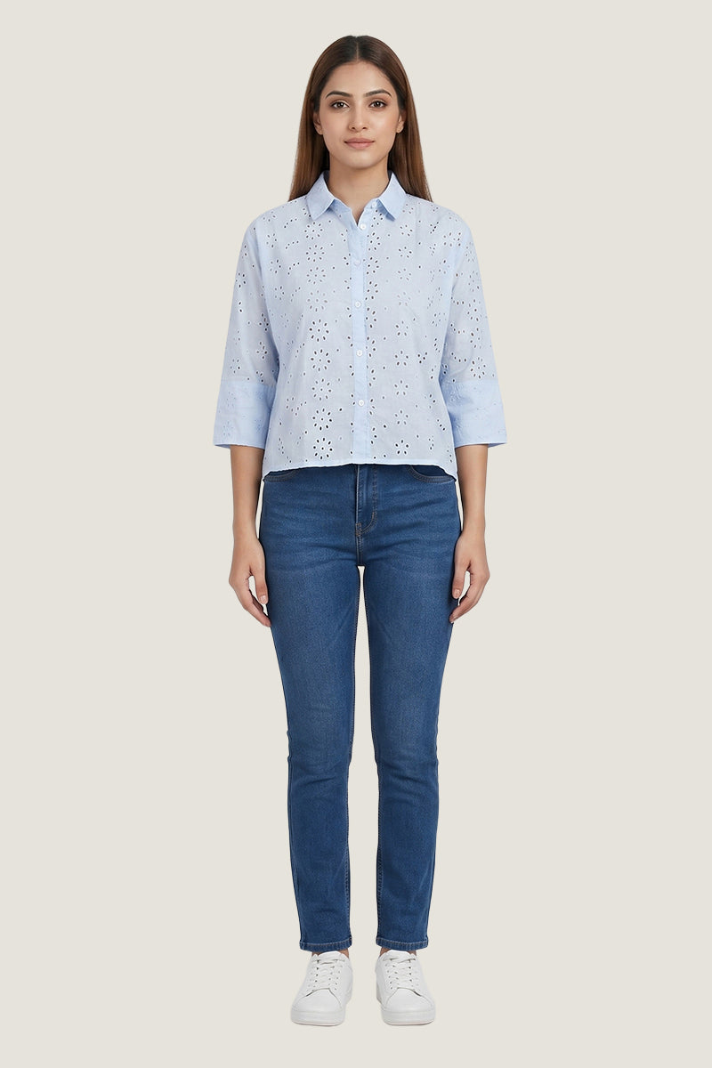 Aura Eyelet Schiffli Cotton Drop Shoulder Shirt