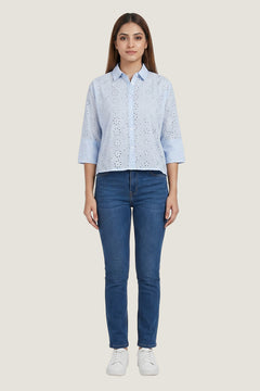 Aura Eyelet Schiffli Cotton Drop Shoulder Shirt