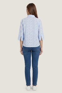 Aura Eyelet Schiffli Cotton Drop Shoulder Shirt