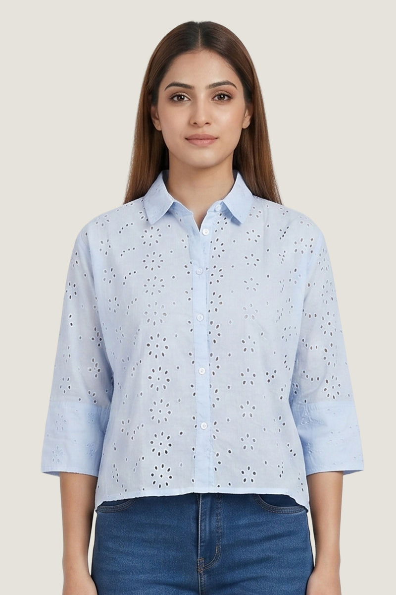Aura Eyelet Schiffli Cotton Drop Shoulder Shirt