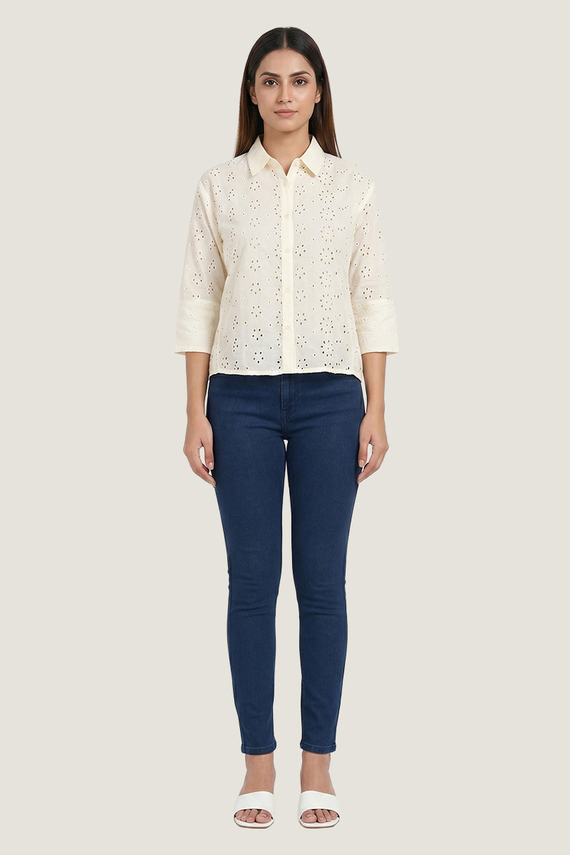 Aura Eyelet Schiffli Cotton Drop Shoulder Shirt