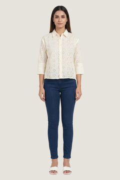 Aura Eyelet Schiffli Cotton Drop Shoulder Shirt
