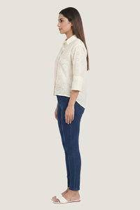 Aura Eyelet Schiffli Cotton Drop Shoulder Shirt