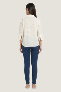 Aura Eyelet Schiffli Cotton Drop Shoulder Shirt