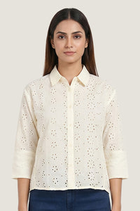 Aura Eyelet Schiffli Cotton Drop Shoulder Shirt