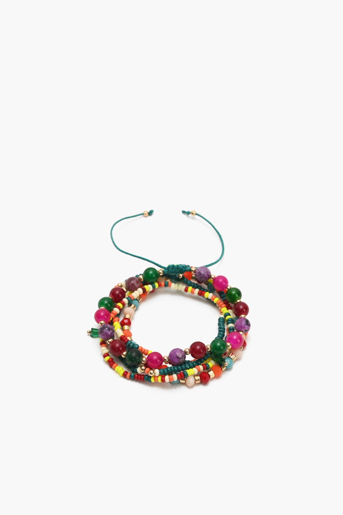 Handmade Set of 5 Beaded Bracelets in Vibrant Colors