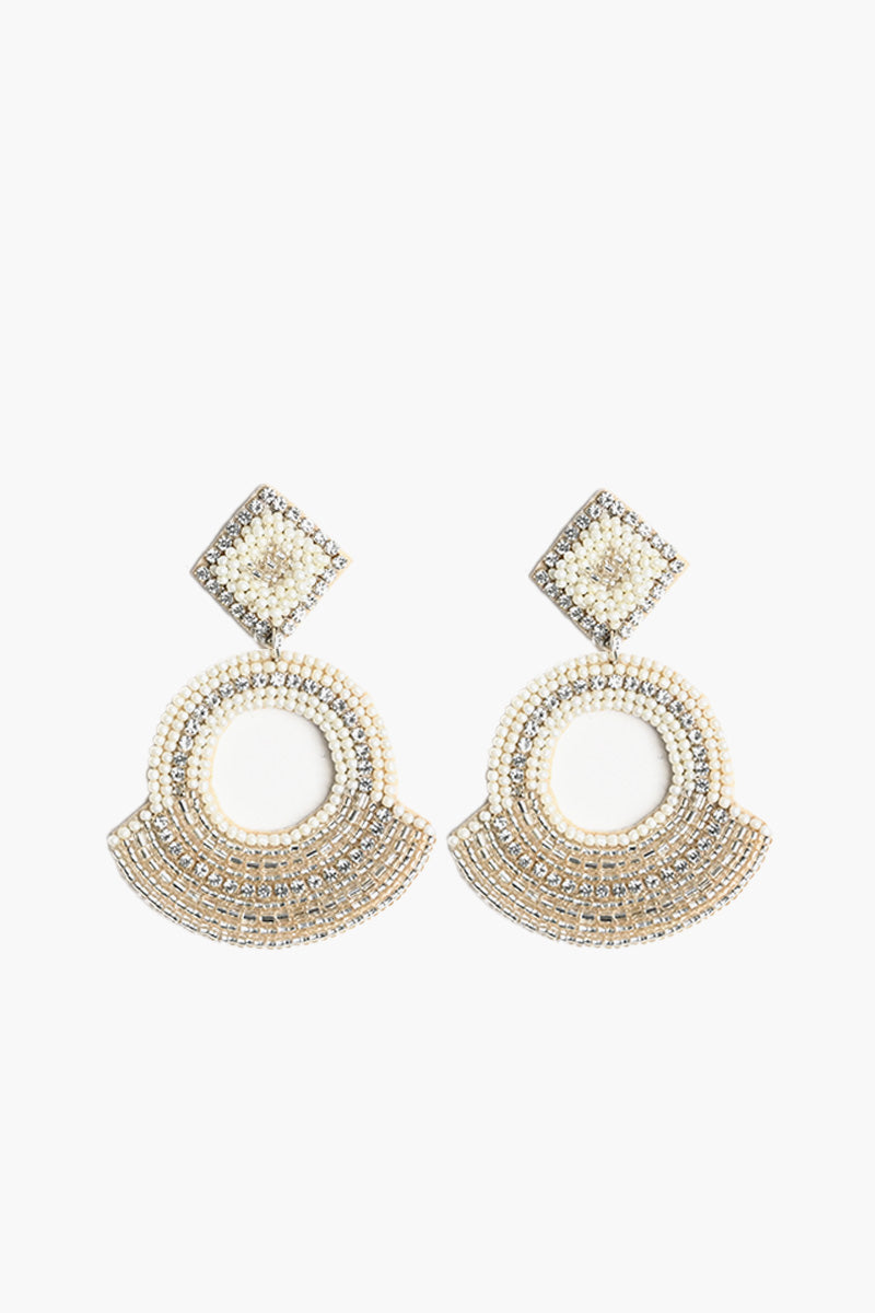 White and Silver Beads Chandbali Earring