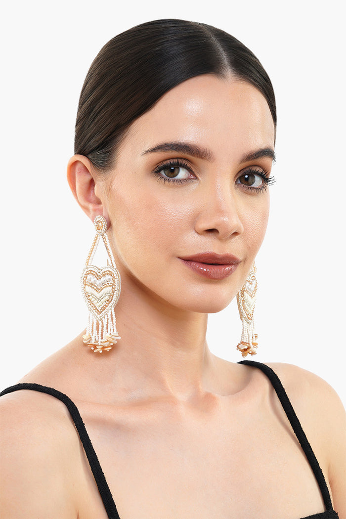 Hanging Heart Tassel Earring