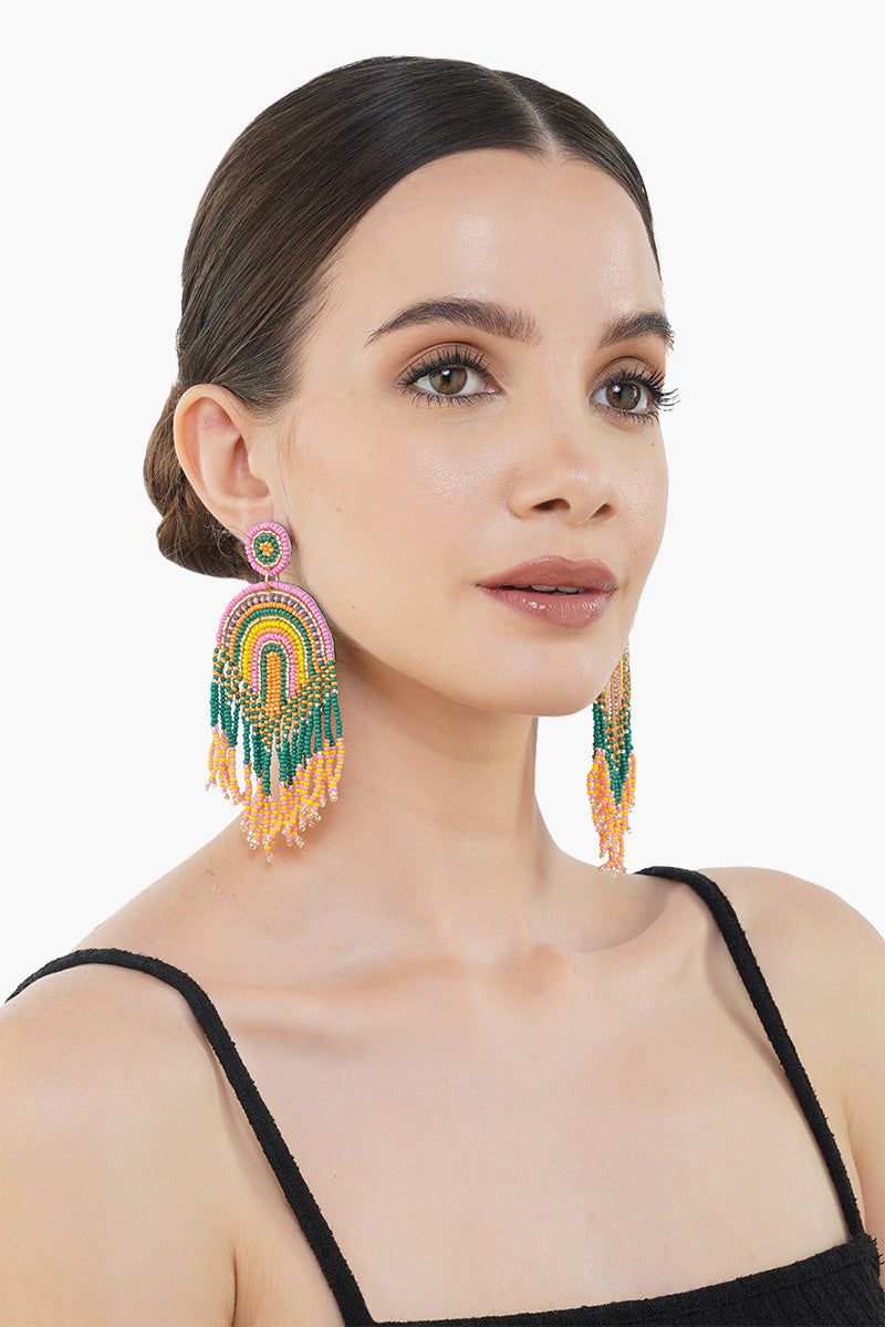 Colorful Beaded Rainbow Tassel Earring