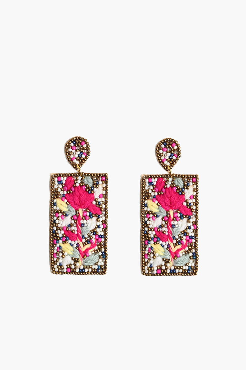 Pink Phulkari Embroidered Earring