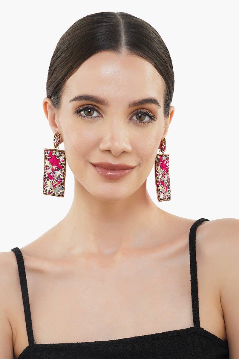 Pink Phulkari Embroidered Earring