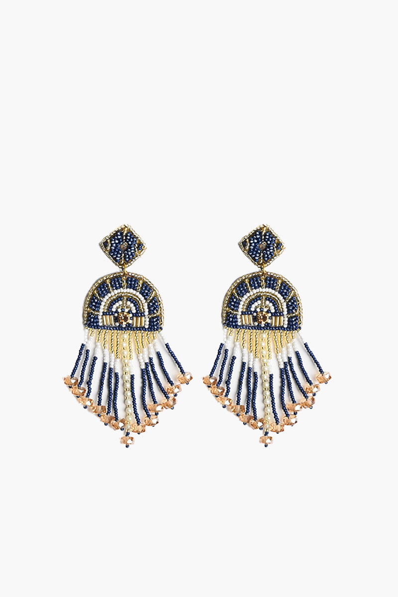 Blue Geometric Tassel Earring