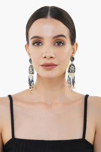 Blue Geometric Tassel Earring