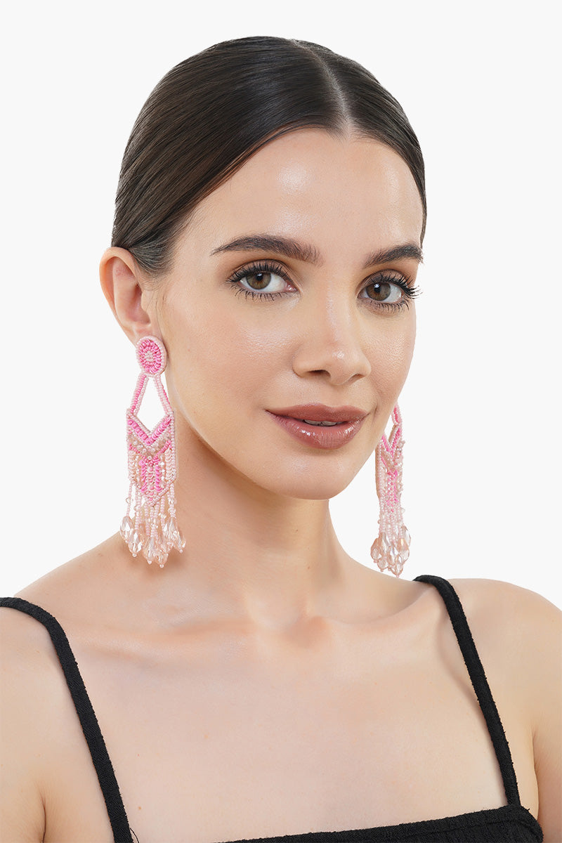 Pink and Peach Beads Chandelier Earring
