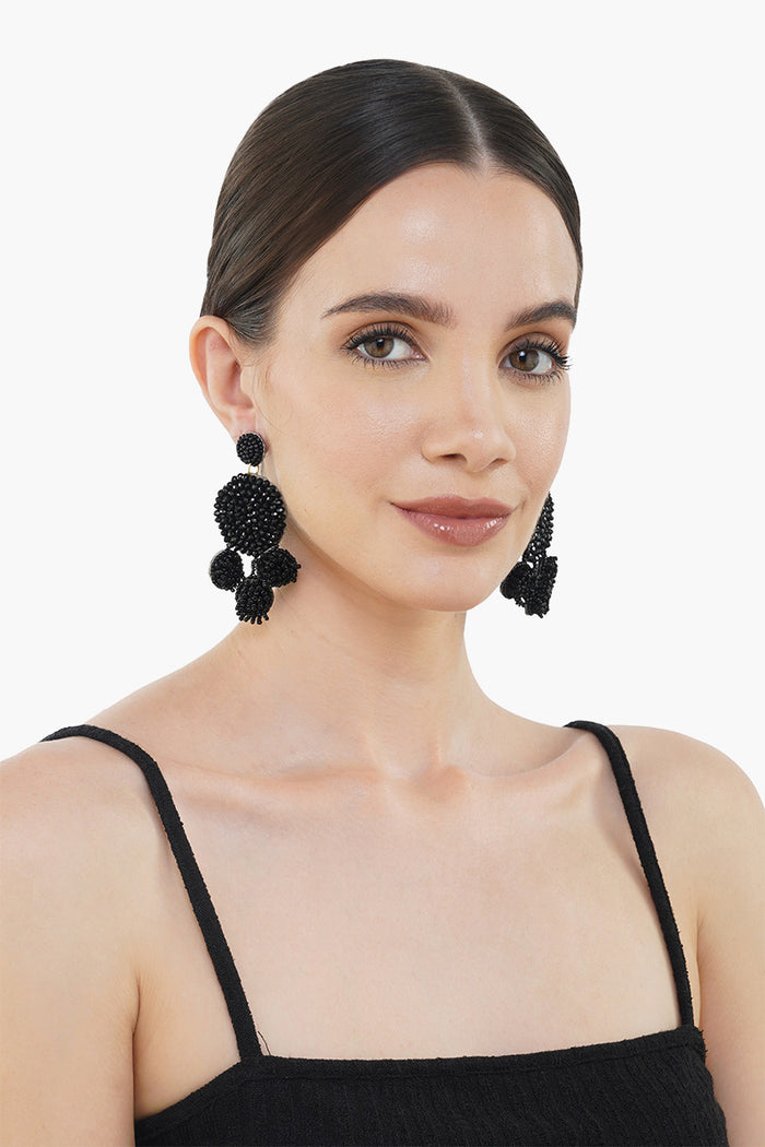 Black Seed Beaded Disc Earring
