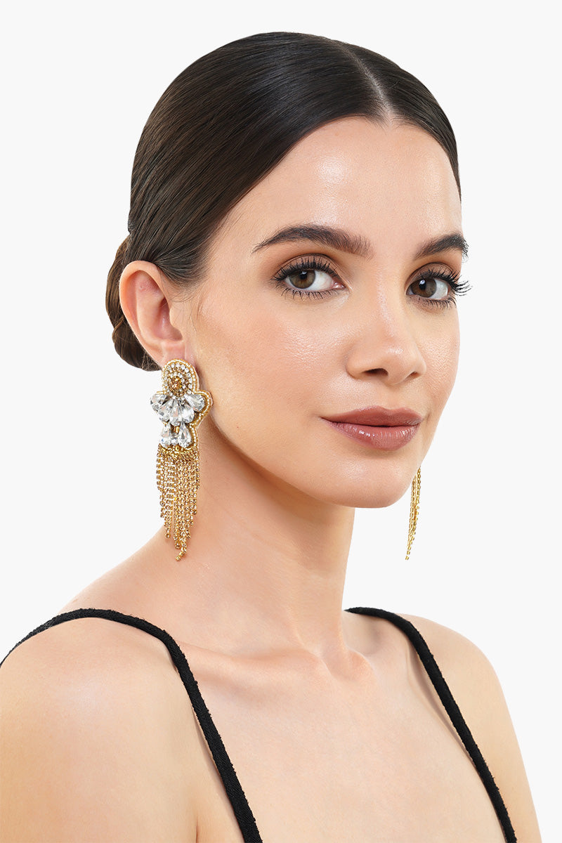 Gold and Diamond Plated Beads Chandelier Earring