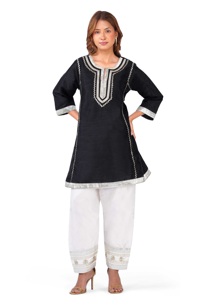 Women Black Ethnic Kurta Set with Gota Lace Detailing