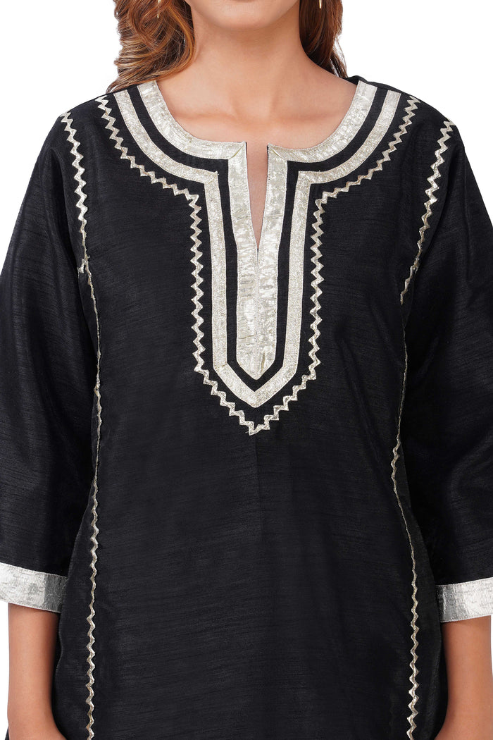 Women Black Ethnic Kurta Set with Gota Lace Detailing