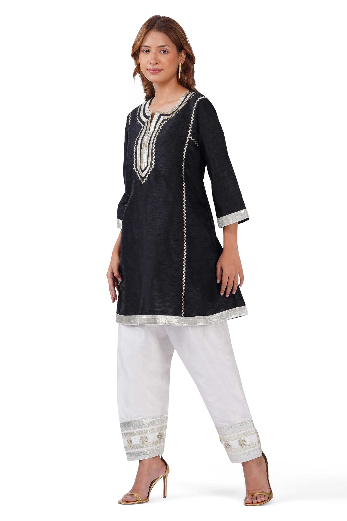 Women Black Ethnic Kurta Set with Gota Lace Detailing