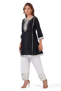 Women Black Ethnic Kurta Set with Gota Lace Detailing