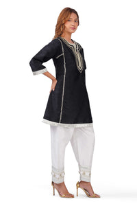 Women Black Ethnic Kurta Set with Gota Lace Detailing