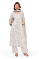 Ivory Sparkle Off-White Viscose Lurex Collared Kurta Set with Straight Pants & Dupatta