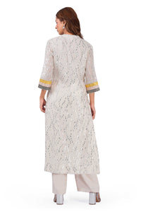 Ivory Sparkle Off-White Viscose Lurex Collared Kurta Set with Straight Pants & Dupatta