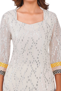 Ivory Sparkle Off-White Viscose Lurex Collared Kurta Set with Straight Pants & Dupatta