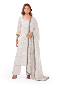Ivory Sparkle Off-White Viscose Lurex Collared Kurta Set with Straight Pants & Dupatta