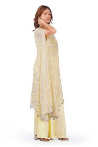 Sunshine Draped Elegance Yellow One-Shoulder Asymmetric Lurex Co-ord Set