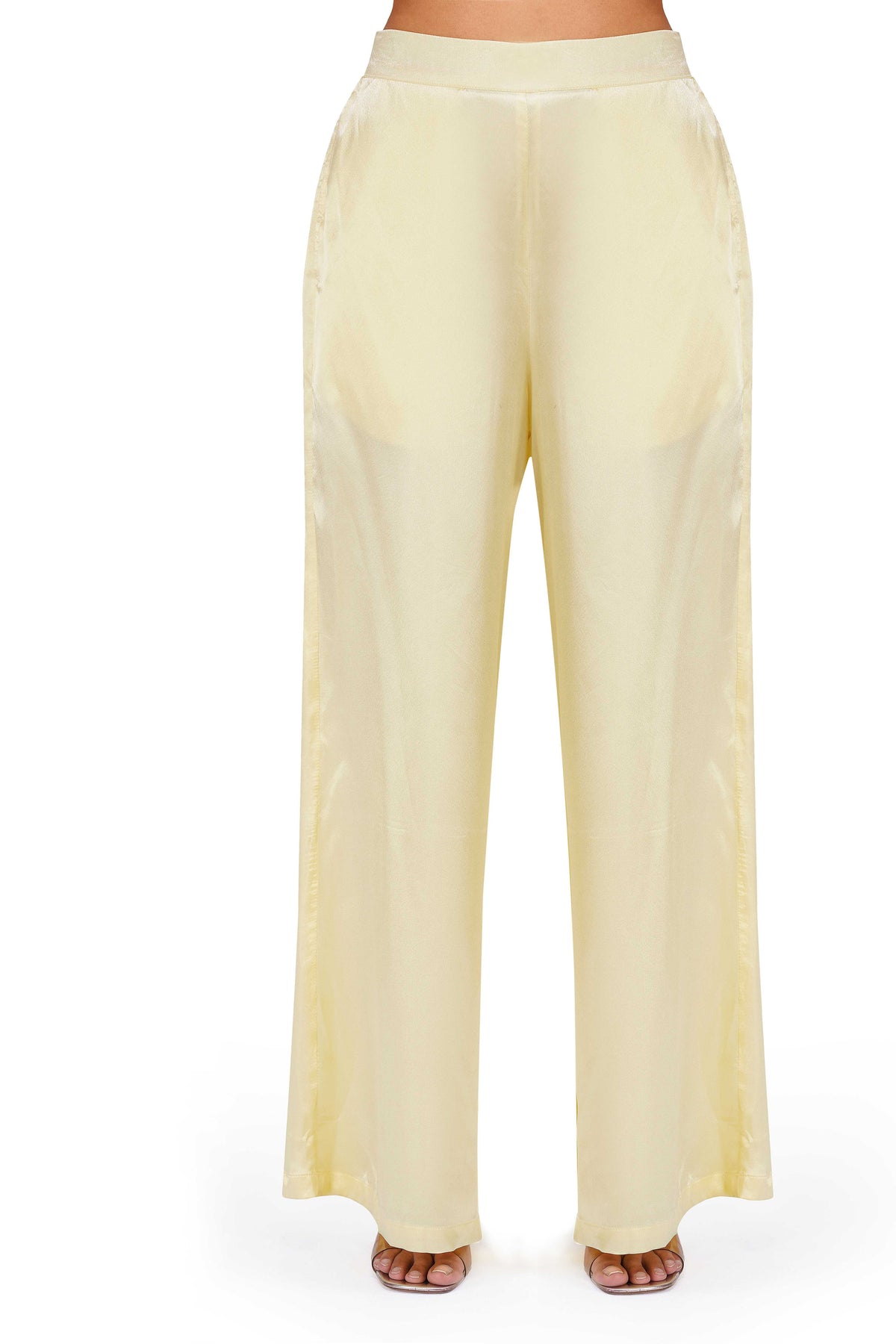 Sunshine Draped Elegance Yellow One-Shoulder Asymmetric Lurex Co-ord Set