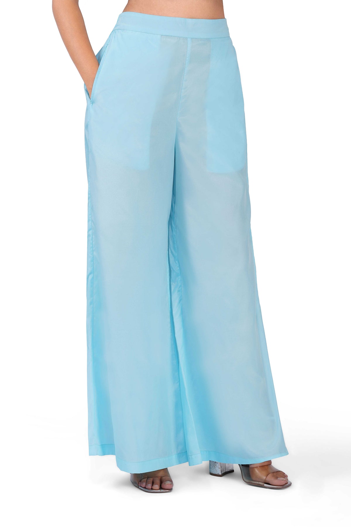 Celestial Draped Grace Sky Blue One-Shoulder Asymmetric Lurex Co-ord Set