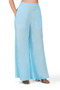 Celestial Draped Grace Sky Blue One-Shoulder Asymmetric Lurex Co-ord Set