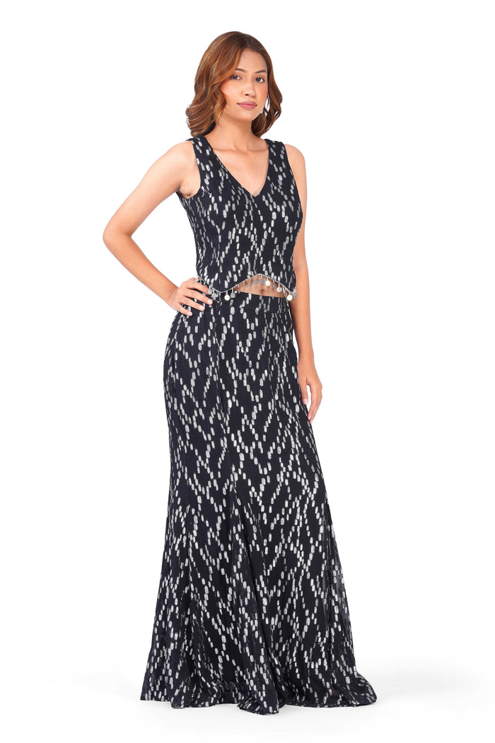 Midnight Gleam Black & Silver Lurex Mermaid Co-Ord Set