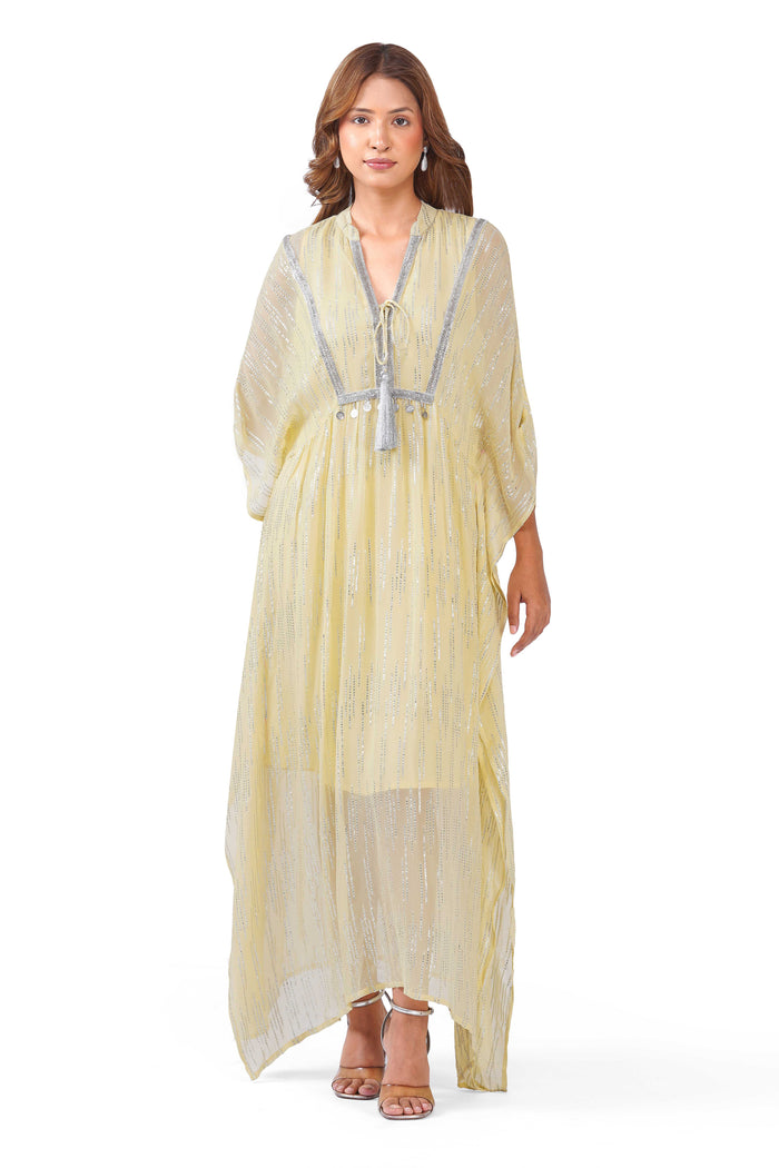 Sunlit Yellow Silver Lurex Kaftan Dress