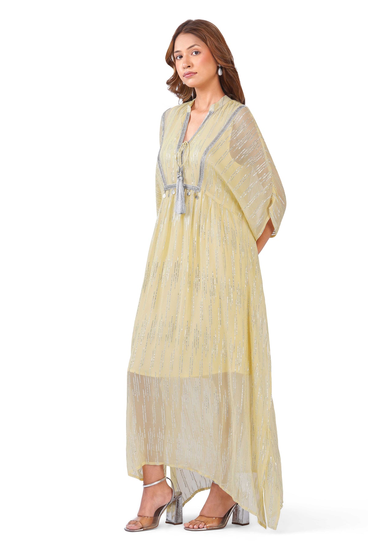 Sunlit Yellow Silver Lurex Kaftan Dress