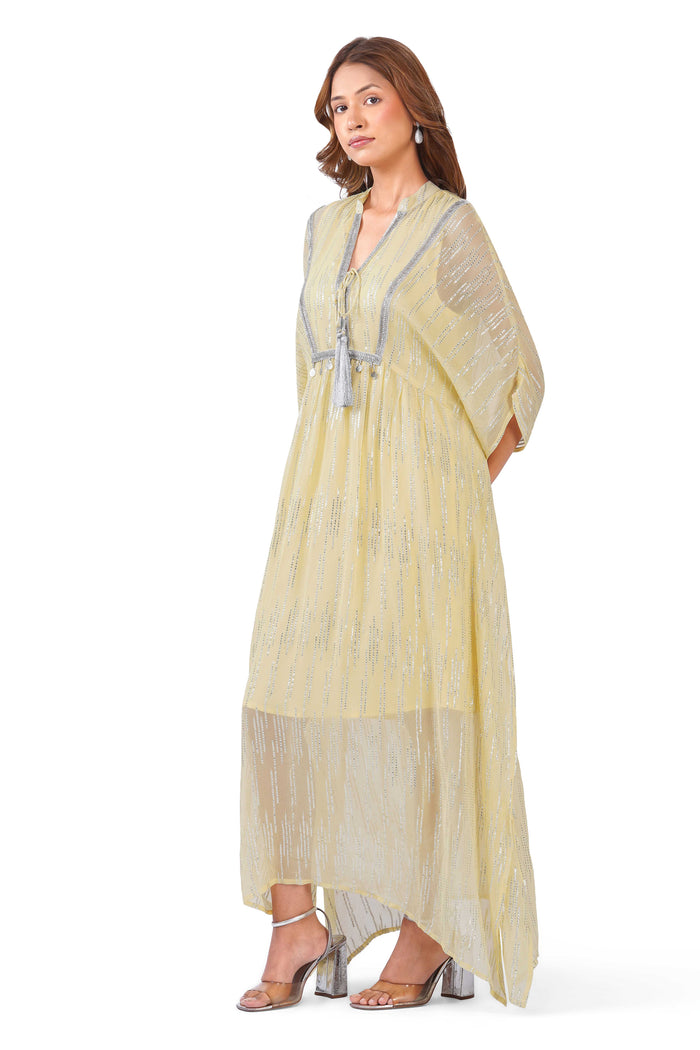 Sunlit Yellow Silver Lurex Kaftan Dress