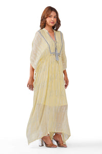 Sunlit Yellow Silver Lurex Kaftan Dress