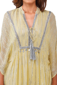 Sunlit Yellow Silver Lurex Kaftan Dress