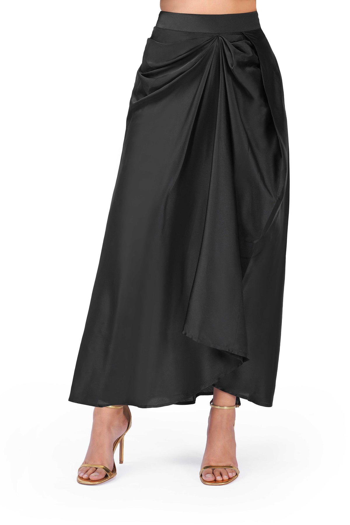 Black Floral Brocade Jacket & Draped Skirt Co-Ord Set