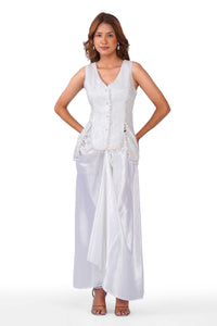 Pearl Grace White Brocade Waistcoat & Draped Skirt Co-Ord Set