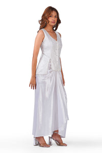 Pearl Grace White Brocade Waistcoat & Draped Skirt Co-Ord Set