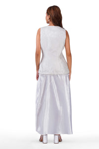 Pearl Grace White Brocade Waistcoat & Draped Skirt Co-Ord Set