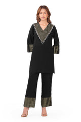 Black & Gold Embellished Top and Flared Pants Co-Ord Set