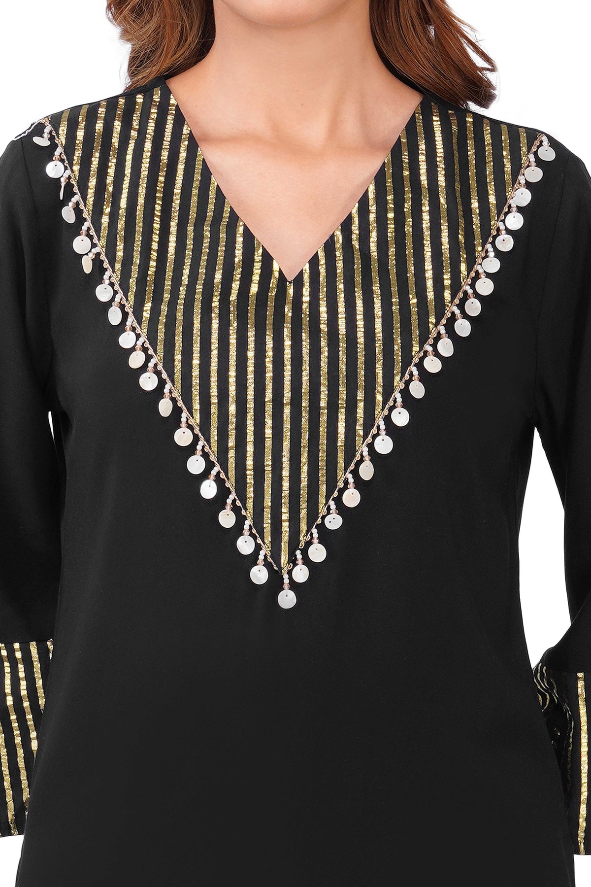 Black & Gold Embellished Top and Flared Pants Co-Ord Set