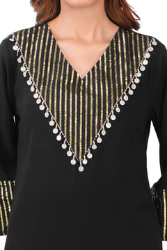 Black & Gold Embellished Top and Flared Pants Co-Ord Set