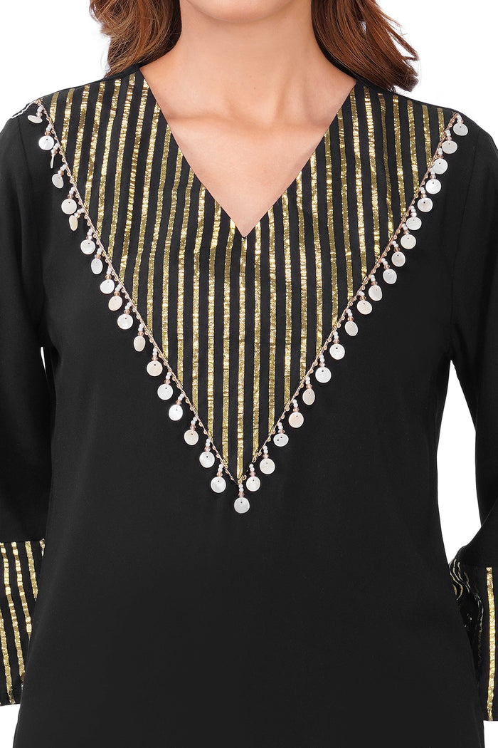 Black & Gold Embellished Top and Flared Pants Co-Ord Set