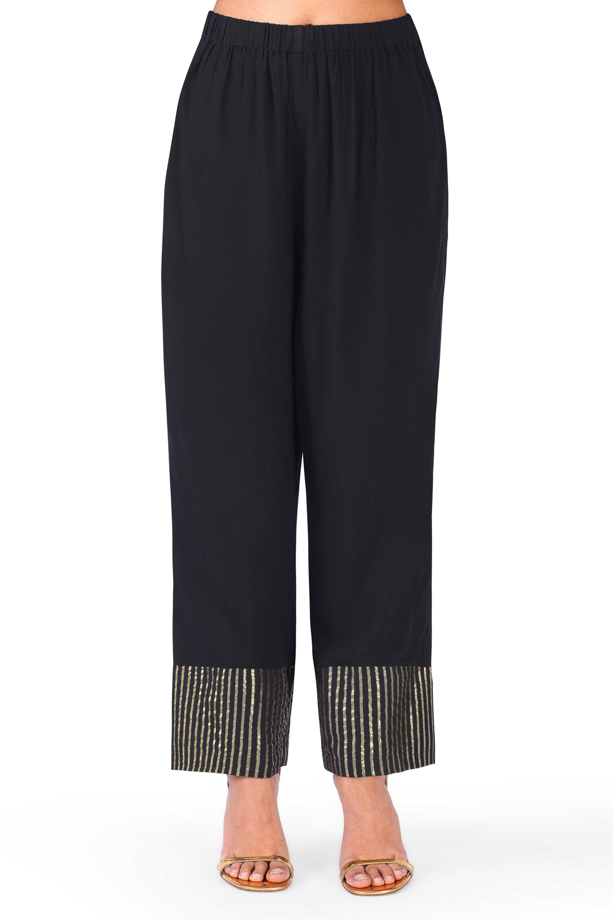 Black & Gold Embellished Top and Flared Pants Co-Ord Set