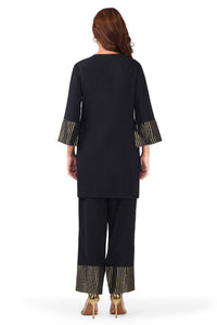 Black & Gold Embellished Top and Flared Pants Co-Ord Set