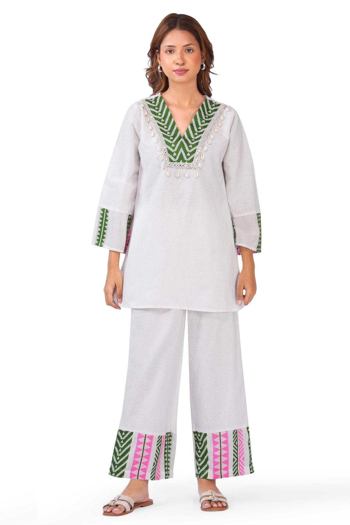 Willow Charm Co-Ord Set – White Printed Viscose Flex Two-Piece Set